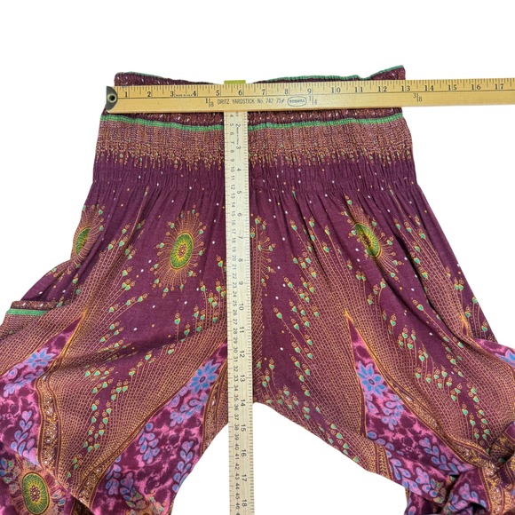 Boho Vib Harem Pants L/XL Purple Mandala Peacock Smocked Waist Yoga Joggers - Picture 6 of 6